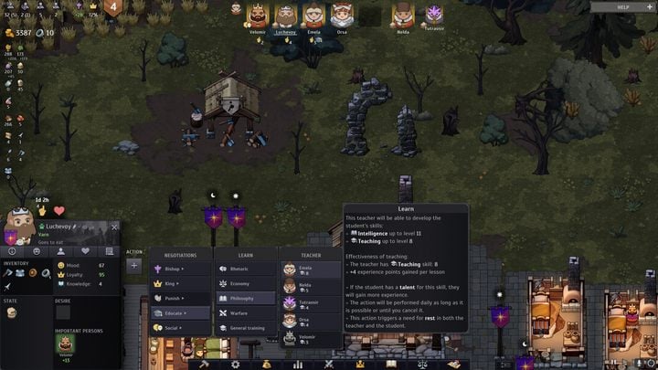 The simplest and almost automatic way is to simply engage the lord in activities related to a given statistic - Norland: All skills - Basics - Norland Guide