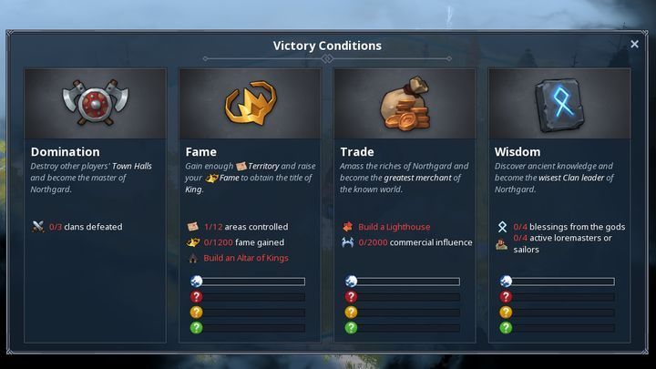Window with objectives and victory requirements. - How to check what I need to win in Northgard? - FAQ - Northgard Game Game Guide