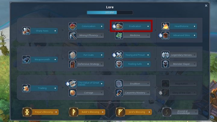 The bonuses with an icon of a clan are unique and are available only to your currently chosen clan. - Lore mechanics in Northgard - Game Mechanics - Northgard Game Game Guide