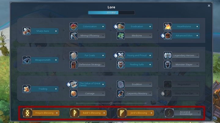 Blessings are found in the folklore menu below the bonuses. - Lore mechanics in Northgard - Game Mechanics - Northgard Game Game Guide
