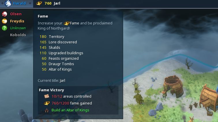 The list of fame points awarded during the game. - Fame in Northgard - Game Mechanics - Northgard Game Game Guide