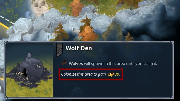 The zone panel will inform you about the amount of fame that is awarded for its takeover. - Fame in Northgard - Game Mechanics - Northgard Game Game Guide