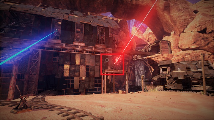 Your current task is to destroy the Mofang beam with the blue beam emitter which you have on the cart - Mofang beam and Farleys house | Walkthrough - Walkthrough - Obduction Game Guide