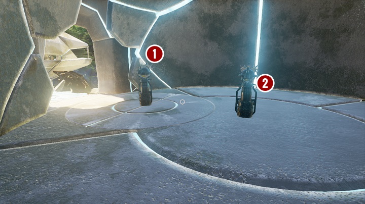 For now, ignore the one on the left [1] and use the one on the right [2] - Villeins bridges | Walkthrough - Walkthrough - Obduction Game Guide