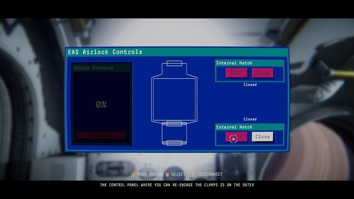 Click on Close in the upper right corner to close the hatch of the EAS-11 module - Observation: The first space walk - walkthrough, level 3 - Walkthrough - Observation Guide