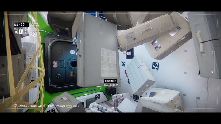 In UN-05, scan the document that is on the box with the SPHERE EXPERIMENTAL NOTES documents - Observation: Center - walkthrough, level 4 - Walkthrough - Observation Guide