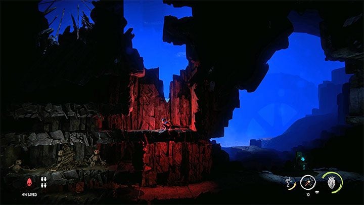 At the location visible in the attached picture you must first roll left and then right - Oddworld Soulstorm: Finding Fragons Eye, The Sanctum - walkthrough - 12: The Sanctum - Oddworld Soulstorm Guide