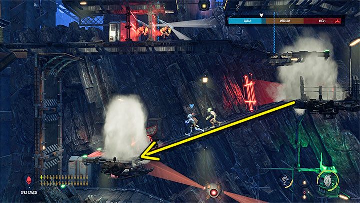 In the right section of the described area, you will find 1 Mudokon and a sleeping Slig on the ground floor (if you triggered an alarm, the enemy will eventually fall asleep again) - Oddworld Soulstorm: Bypassing security, Necrum - walkthrough - 10: Necrum - Oddworld Soulstorm Guide