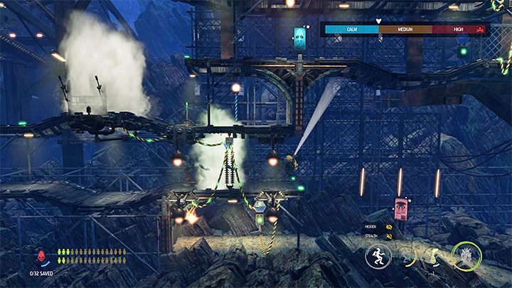 After ending the possession, run with the whole party to the right before the next flying Slig appears - Oddworld Soulstorm: Bypassing security, Necrum - walkthrough - 10: Necrum - Oddworld Soulstorm Guide