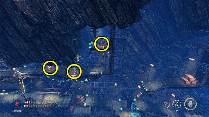 Your new task is to press 3 pressure plates simultaneously – we marked them in the above picture - Oddworld Soulstorm: Bypassing security, Necrum - walkthrough - 10: Necrum - Oddworld Soulstorm Guide