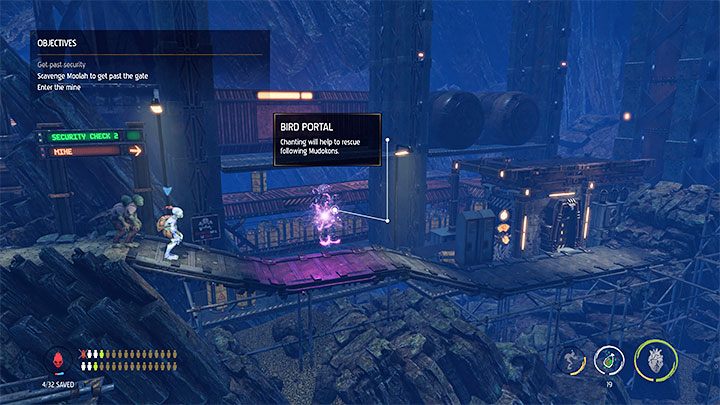 For the first time (but not the last) in this level, you will have to guide Mudokons through traps - Oddworld Soulstorm: Bypassing security, Necrum - walkthrough - 10: Necrum - Oddworld Soulstorm Guide