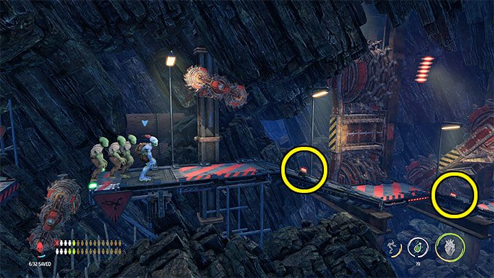 Stop Mudokons in the place presented in the picture - Oddworld Soulstorm: Bypassing security, Necrum - walkthrough - 10: Necrum - Oddworld Soulstorm Guide