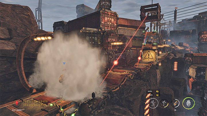 When you open the Moolah Gate, you'll come across some lockers with padlocks - Brewnade cocktails are hidden inside - Oddworld Soulstorm: Reaching the Security Station by crane - walkthrough - 15: The Yards - Oddworld Soulstorm Guide