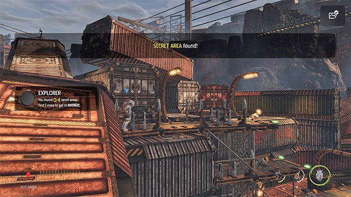 Go further to the right and after jumping over the spikes, examine the lower path first - Oddworld Soulstorm: Reaching the Security Station by crane - walkthrough - 15: The Yards - Oddworld Soulstorm Guide