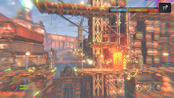 Destroying the tank activates the Guard Post located below it - Oddworld Soulstorm: Reaching the Security Station by crane - walkthrough - 15: The Yards - Oddworld Soulstorm Guide