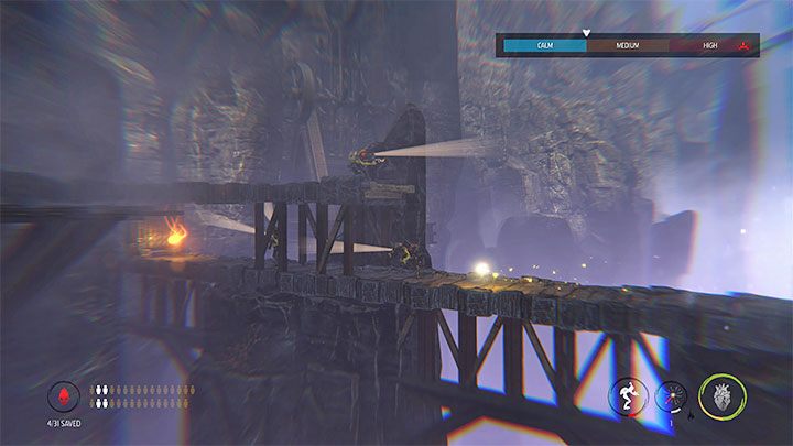 Getting rid of the lower blocks will allow us to reach a secret area - Oddworld Soulstorm: Crossing the valley on the lift, Sorrow Valley - walkthrough - 5: Sorrow Valley - Oddworld Soulstorm Guide