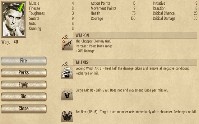 Statistics and Talents of my character. - Gangsters - Tactics - Omerta: City of Gangsters - Game Guide and Walkthrough