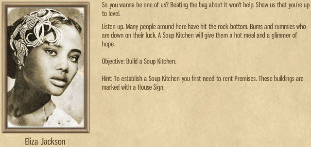 Your first contact in the new district - Eliza Jackson. - Northside - Act I - Omerta: City of Gangsters - Game Guide and Walkthrough