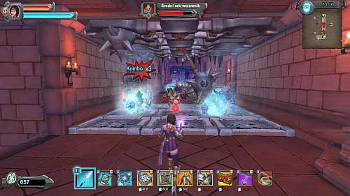 Set three swinging maces and vents near the portal (P1) and another two maces at the top of the stairs (P2) near second entrance (W2) - Level 14 - Wind Up - Walkthrough - Orcs Must Die! 2 - Game Guide and Walkthrough