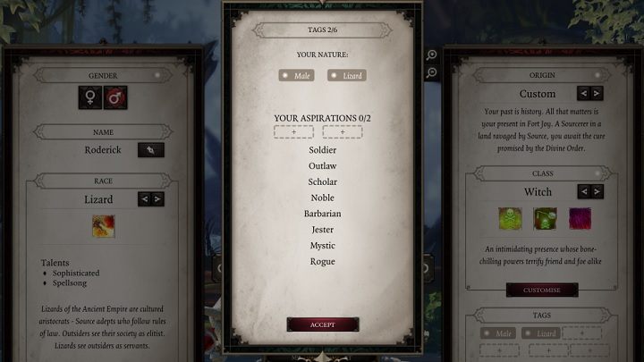 Just to remind you, tags do not reflect either the class or the attributes of a character, nor their role in the party - Tags in Divinity Original Sin 2 - Party - Divinity Original Sin 2 Guide