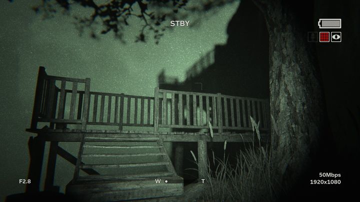 If you dont immediately use the steps presented in the picture above and instead check the rocky ledge behind you, you can find bandages - The Lake | Lamentations | Walkthrough - Lamentations - Outlast 2 Game Guide