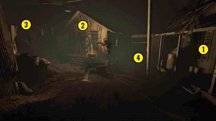 To explore the lower level, go behind the building marked in the picture - Temple Gate Town Square | Genesis | Walkthrough - Genesis - Outlast 2 Game Guide