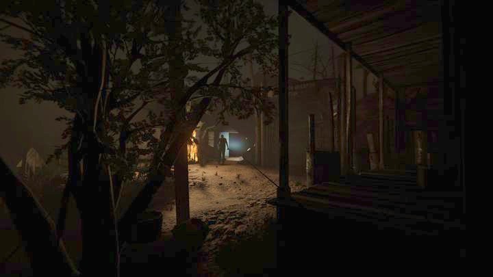 Go along the buildings, sticking to the right side, until you reach a barrel and bushes - Temple Gate Town Square | Genesis | Walkthrough - Genesis - Outlast 2 Game Guide