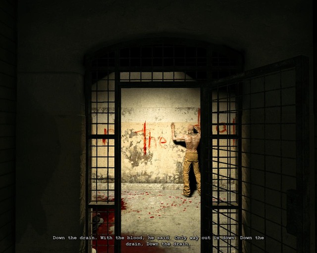 Sometimes, you just need to talk to someone smart; next to him, a hole you need to jump down - Prison Block | Walkthrough - Walkthrough - Outlast Game Guide & Walkthrough