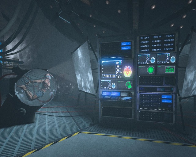 Billy in the background. To get to him, use the computer on the right - Underground Lab | Walkthrough - Walkthrough - Outlast Game Guide & Walkthrough