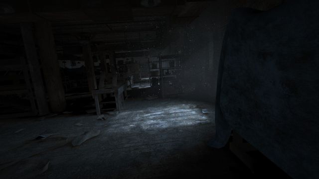 The second part of the escape from Gluskin. When you see him, hide yourself behind the table - Vocational Block - Game Walkthrough - Outlast: Whistleblower - Game Guide and Walkthrough