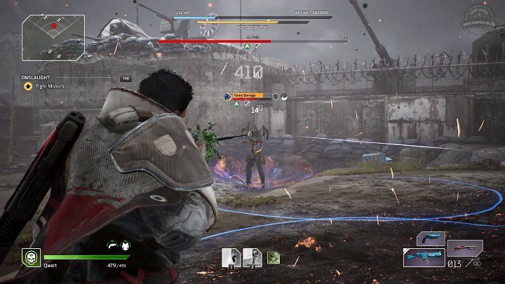 Moloch's first special attack is Flame Barrage - the enemy marks an area where, after a second, three large fireballs will land - Outriders: Moloch - boss, how to defeat? - Bosses - Outriders Guide