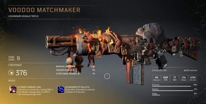 Mods - the first one links the enemies you shoot, splitting a percentage of weapon and anomaly damage between them - Outriders: Legendary Items - Basics - Outriders Guide