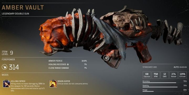 Each killing shot increases the damage dealt by a certain percentage (30% in the screenshot) - Outriders: Legendary Items - Basics - Outriders Guide