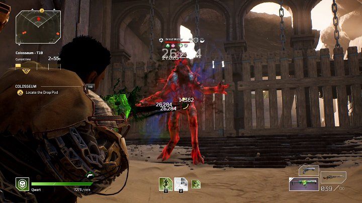 After entering the inner chamber of the Colosseum, run up to the wooden gate and try to eliminate the Brood Mother before the minor units can approach you - Outriders: Colosseum - walkthrough - Expeditions - Outriders Guide