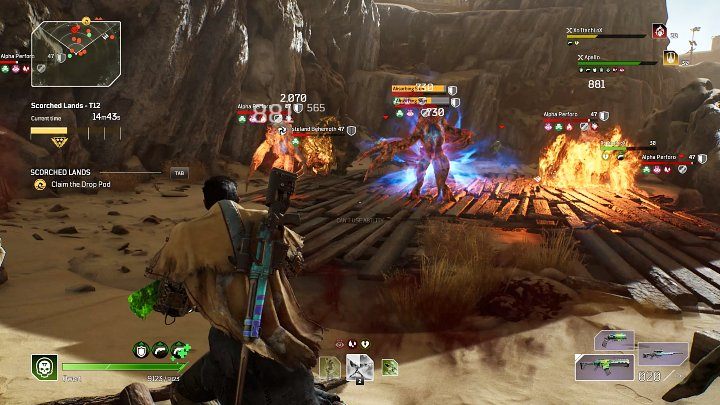 Once the reservoir is drained, the location will be flooded with all sorts of creatures, including a large group of Alpha Perforos, Elite Behemoths and Brood Mother - Outriders: Scorched Lands - walkthrough - Expeditions - Outriders Guide