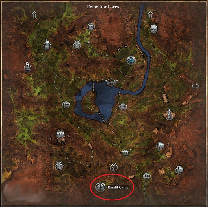 The final objective of the quest is to kill two bandits who reside at Bandit Camp, that is, in the southern part of Enmerkar Forest - the place was marked on the map above - Tending the Flame - Outward Walkthrough - Heroic Kingdom of Levant - Outward Guide