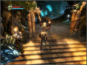 Now head up the stairs to your right to the somewhat broken door (#1) - Search for and destroy Oberon's root nodes - part 1 - Walkthrough - Overlord - Game Guide and Walkthrough