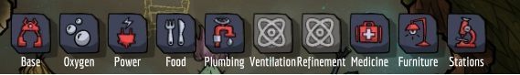 The building menu is divided into the following tabs - The Building Menu, Jobs for duplicants in Oxygen Not Included - Interface - Oxygen Not Included Game Guide