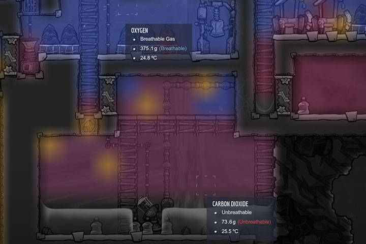 Lighter gases move upwards, and heavier ones stick to the ground. - Several important tips | Oxygen Not Included - The Beginning - Oxygen Not Included Game Guide