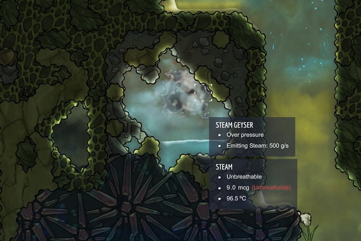 Sometimes, you may encounter steam geysers on the map - Gases in Oxygen Not Included | Resources - Resources - Oxygen Not Included Game Guide