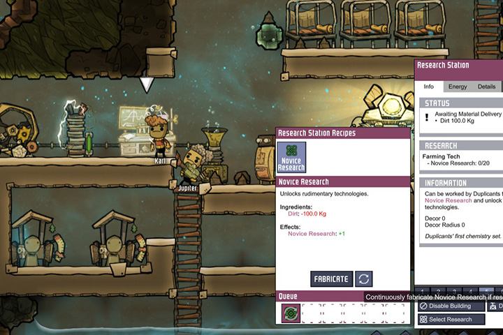 To gain novice research you simply need dirt, which you have an abundance of. - How to start? | Oxygen Not Included - The Beginning - Oxygen Not Included Game Guide