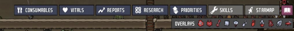 The upper right corner of the screen hides many useful tools. - Tabs/Overlays in Oxygen Not Included - Interface - Oxygen Not Included Game Guide