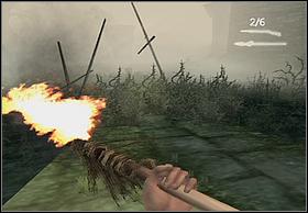 To join your comrades, you have to set shrubbery on fire, and some steps ahead - Brontosaurus - Walkthrough - Peter Jacksons King Kong - Game Guide and Walkthrough