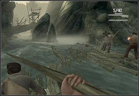 Following with the rivers current and approach first rocks - On The Raft - Walkthrough - Peter Jacksons King Kong - Game Guide and Walkthrough
