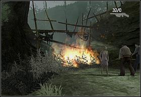 Now, quickly fire the next spear up and move under the roots, before spider will return to their old place) - In The Mud - Walkthrough - Peter Jacksons King Kong - Game Guide and Walkthrough