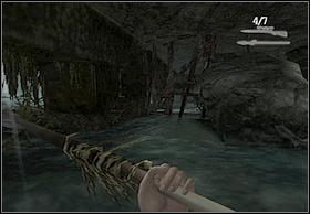 You should see the rock (left screenshot), so approach it (two next lizards will attack you, but the ammo from sniper rifle should be enough to eliminate them) - In The Mud - Walkthrough - Peter Jacksons King Kong - Game Guide and Walkthrough