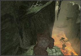Behind the gate, go through the black tunnel (take advantage of the wall too) and get to the place with lava - Kong To The Rescue - Walkthrough - Peter Jacksons King Kong - Game Guide and Walkthrough