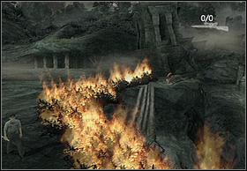 In order to move ahead, run to the building located on the other side (some fire inside it) - To The Plane - Walkthrough - Peter Jacksons King Kong - Game Guide and Walkthrough