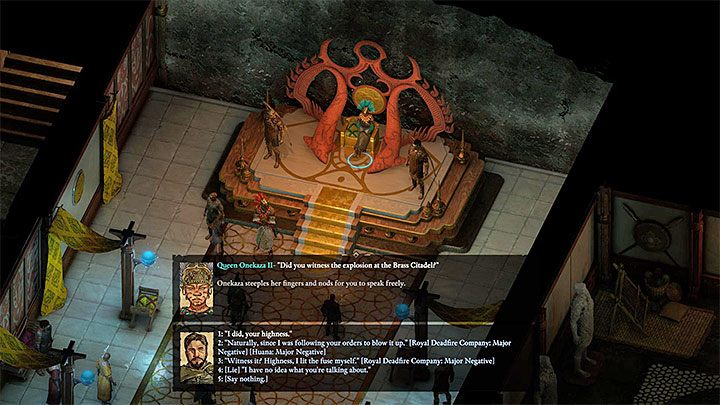 If the visit in the palace ended in accordance to the Vailian Trade Companys plan, you can get back to Director Castol / Lueva Alvari to get your reward - Pillars Of Eternity 2: Variant 5 - Huana support - Walkthrough - Pillars Of Eternity 2: The Coming Storm - journey to the final location - Pillars Of Eternity 2 Deadfire Game Guide