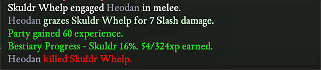 Experience showing in the combat window is not given for defeating enemy but filling the bestiary - Gaining experience | Pillars of Eternity Basics - Basics - Pillars of Eternity Game Guide & Walkthrough